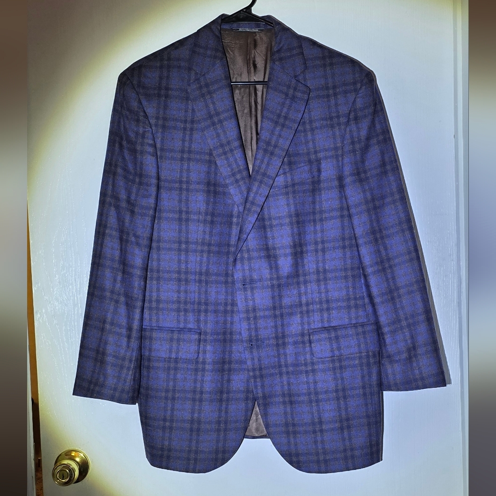 Men's Classic Plaid Wool and Cashmere Blazer, Size 40R